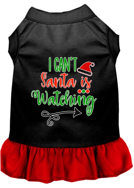 I Can't, Santa is Watching Screen Print Dog Dress Black with Red Lg